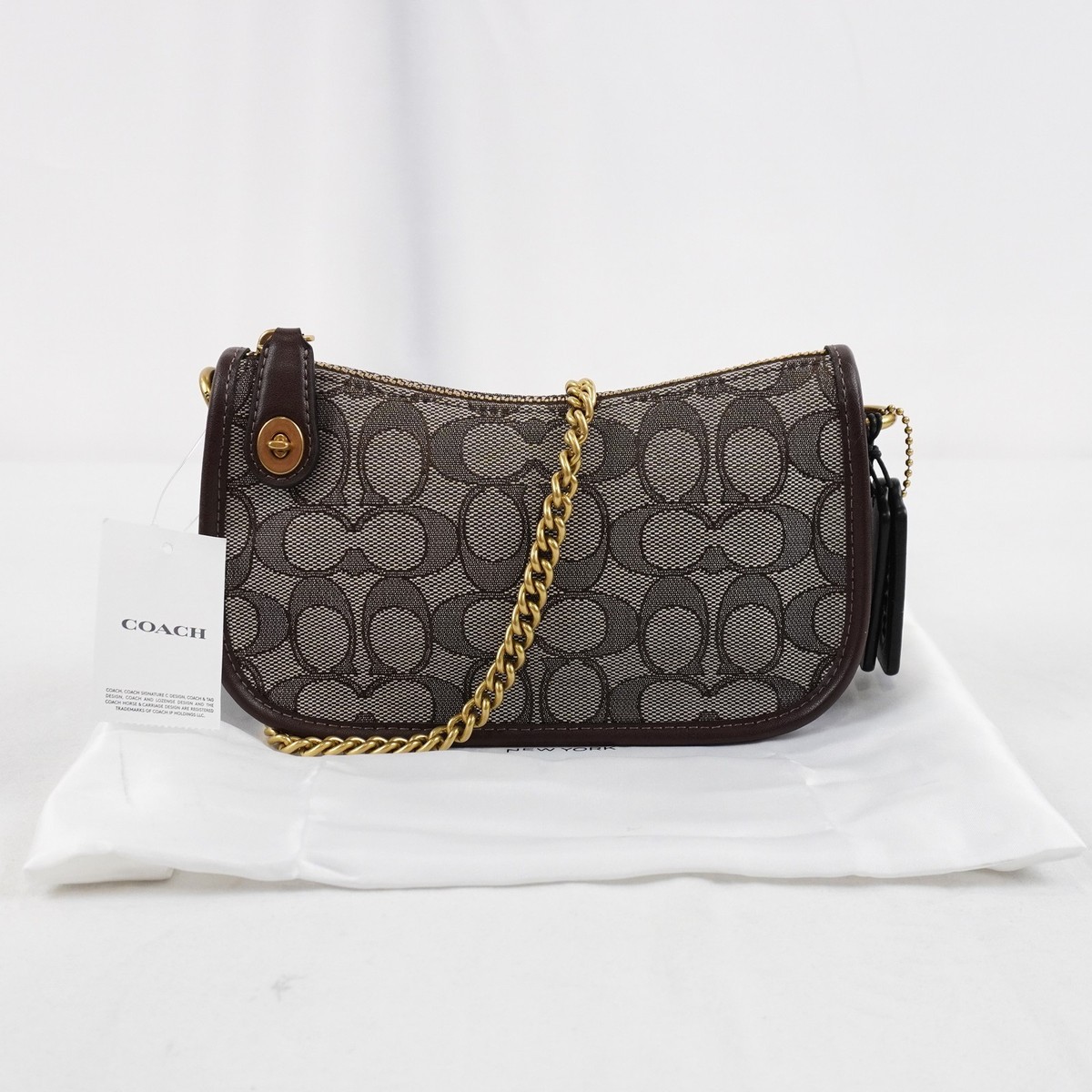 Coach Signature Jacquard Swinger Chain Shoulder Bag In Oak Maple