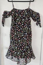 Nanette Lepore Midi Dress Size 12.  *Paradise Dreaming* Cold Shoulder Chiffon.  