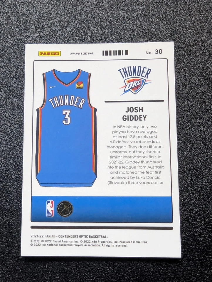 2021-22 Panini Contenders Optic Josh Giddey Uniformity Silver SP #30 Thunder - Image 2 of 2