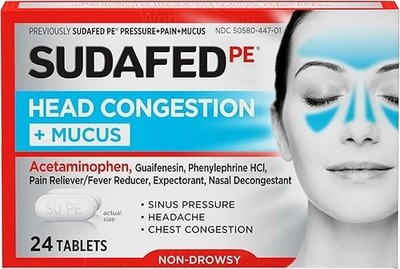 Sudafed PE Head Congestion + Mucus Tablets for Sinus Pressure, Pain & Congestion