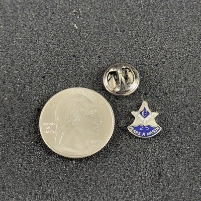 Masonic 25 Years A Mason Compass Square Silver Tone Small 1/2'' Pin Pinback 52276