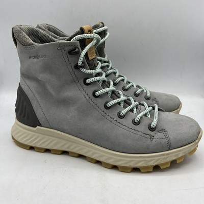 ECCO Exostrike Hydromax Mid Hiking Boots Women's Sz 8 Gray Yak Leather