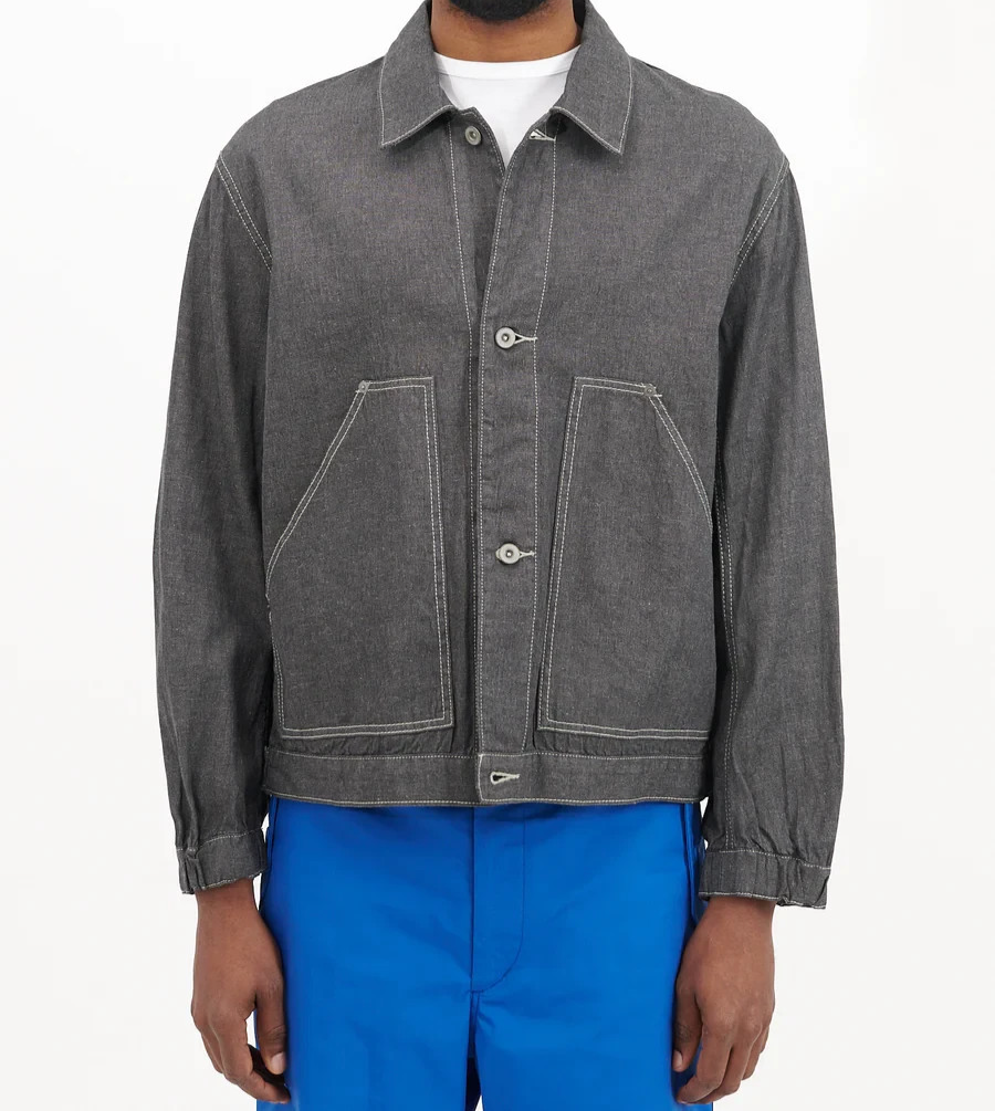 ジャケット・アウター COTTON LINEN DENIM NO COLLAR SHORTJACKET COTTON LINEN DENIM NO COLLAR SHORTJACKET