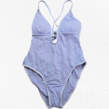Lucky  Brand Lavender Purple Shell Plunge V Neck One Piece Swimsuit Size Medium