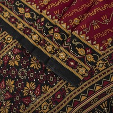 Sanskriti Vintage Saree Maroon 100 Pure Crepe Geometric Print Sari 6 Yd Fabric