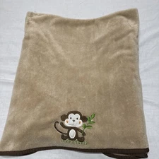 Cuddle Time Monkey baby blanket Brown Tan Fleece READ