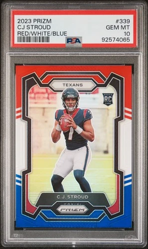 2023 PANINI PRIZM RED/WHITE/BLUE PRIZM #339 CJ STROUD ROOKIE RC PSA 10