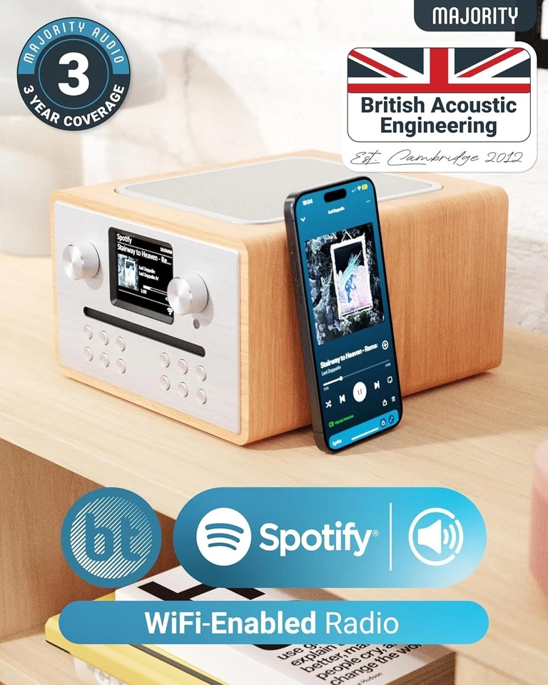 Internet DAB+ CD-Player Bluetooth WLAN Radio mit Spotify, Alarmanlage & Fernbedienung - Bild 3 von 4