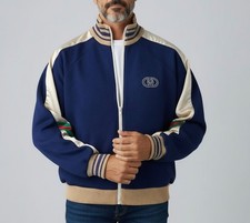 Gucci Interlocking G Web Wool Varsity Jacket Navy White Italy Size M Authentic