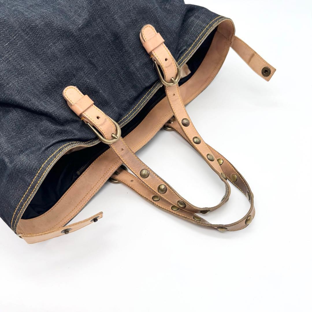 Authentic Miu Miu Archive Denim Tote Bag shoulder Indigo Y2K Vintage rare studs image 7