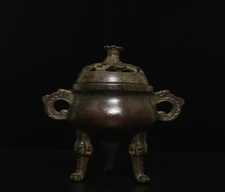 Old Chinese Copper Copper Incense Burner w/elephant feet Xuande MK ZK1248