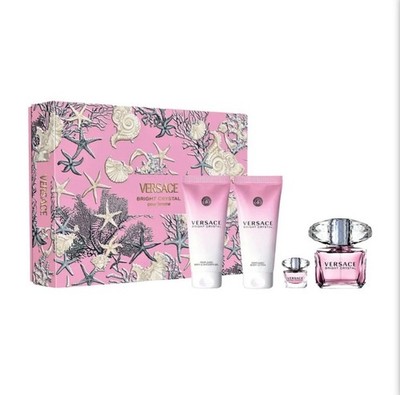 Versace Bright Crystal 4pc Gift Set For Women With 90ml+5ml Edt+100ml Of B/L&SG