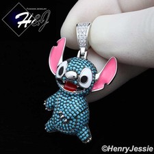 925 STERLING SILVER ICY BLING BLUE CZ 3D LILO STITCH CARTOON PENDANT SP532