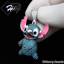 925 STERLING SILVER ICY BLING BLUE CZ 3D LILO STITCH CARTOON PENDANT*SP532
