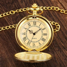 Roman Numerals Pocket Watch Quartz Golden Mechanical Winding Antique Steampunk