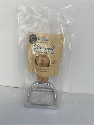 Fantes Ravioli Maker Square Stamp 2-3/4  Wooden Handle & Fluted Edge Cookie Cut