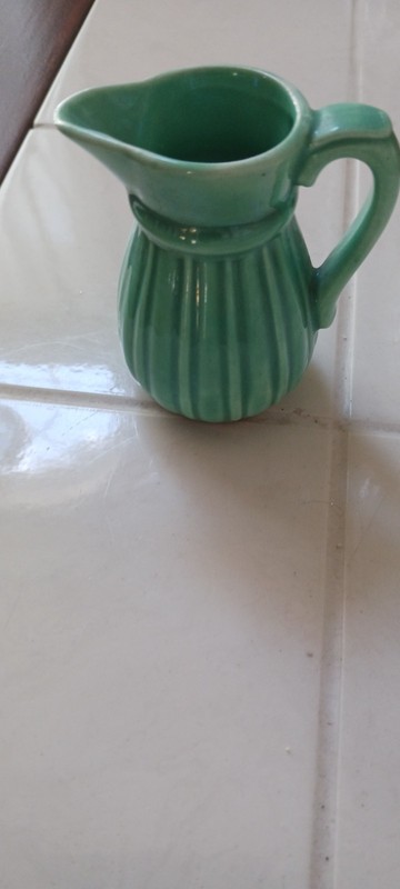 STANGL POTTERY#1388 USA PITCHER  MINIATURE SILVER GREEN