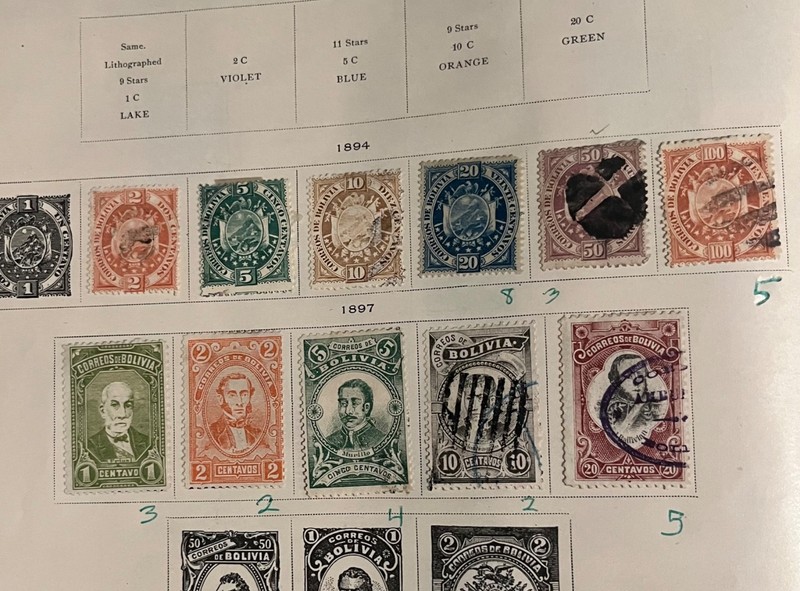 Lot of 11 different Bolivia stamps, Mint and Used  1894 & 1897