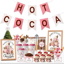 45 Pcs Christmas Hot Cocoa Kit Hot Chocolate Bar Supplies Pink Cocoa Banner