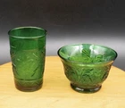 Vintage Deep Green Glass Vase & Anchor Hocking Glass Set BUNDLE