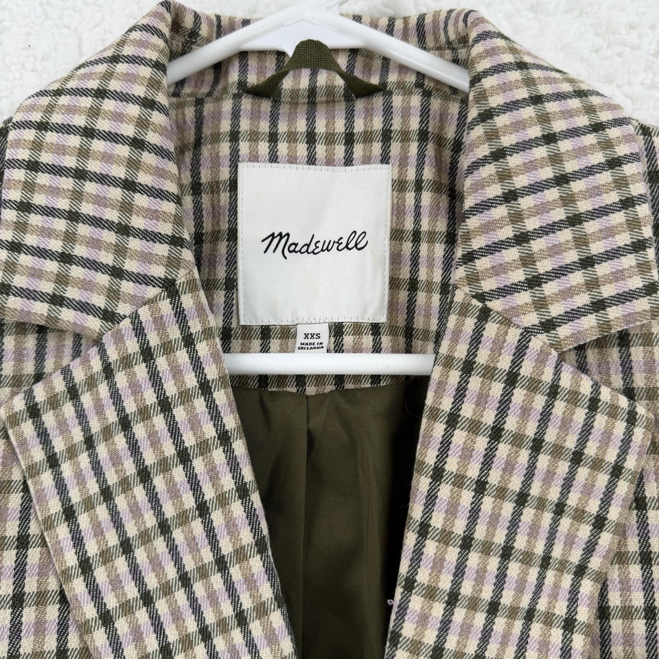 Blazer Madewell Mujer XXS Marrón Cuadros Cuadros Forrado Chaqueta Hacer Bien Ropa de Trabajo Foto 4 de 4