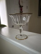 Vtg Antique Pedestal Bowl Compote Dish Gold Trim Footed Optic MCM Gilded 