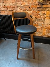 Bar Stools X4 Walnut with Black Faux Leather and Chrome Seats Good Condition