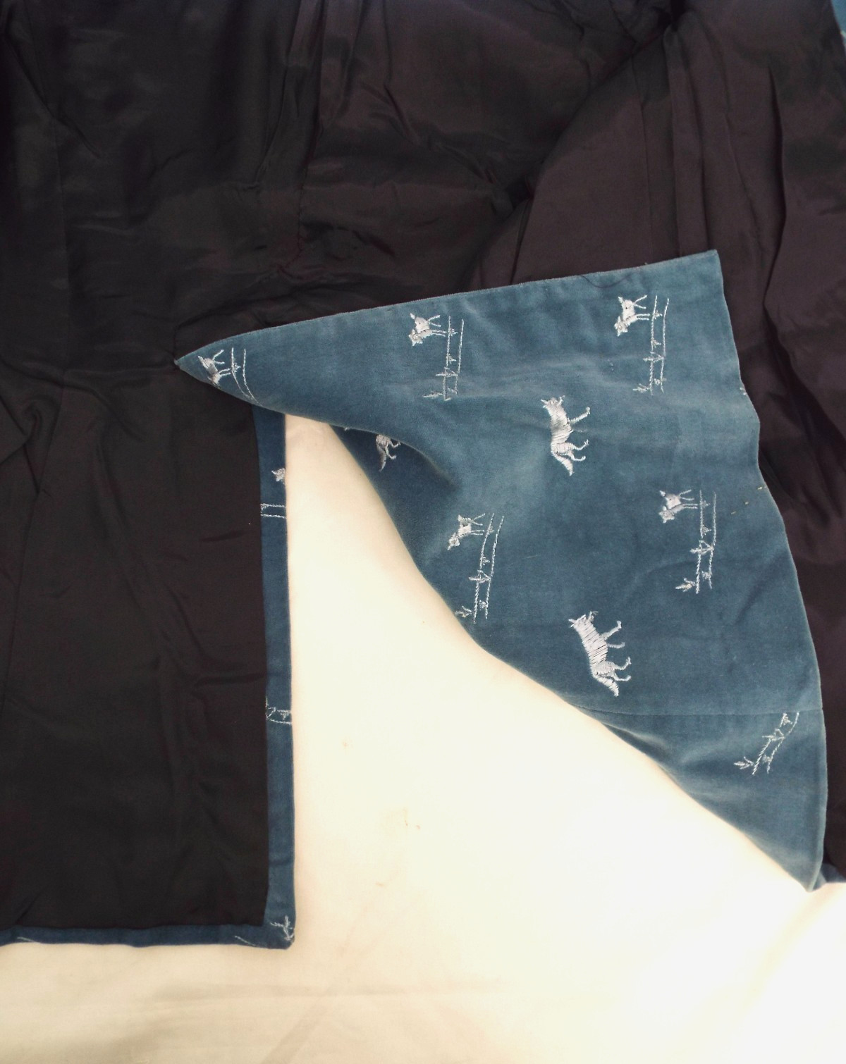 Vintage 1970s De Noyer Blue Cotton Velvet Pant Suit 38 Wolf Lamb James Borynack