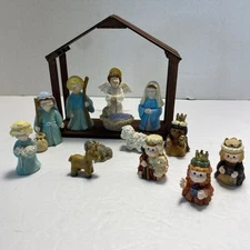 Nativity Scene 14 Piece Set with Made4U Studio Wood Frame w/ 13 Resin Figures