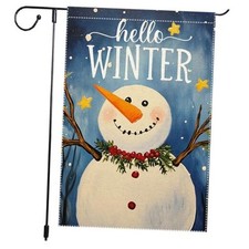 Winter Snowman Garden Flag Double Sided 12x18 Inch Small Burlap 2025-RMQ-855