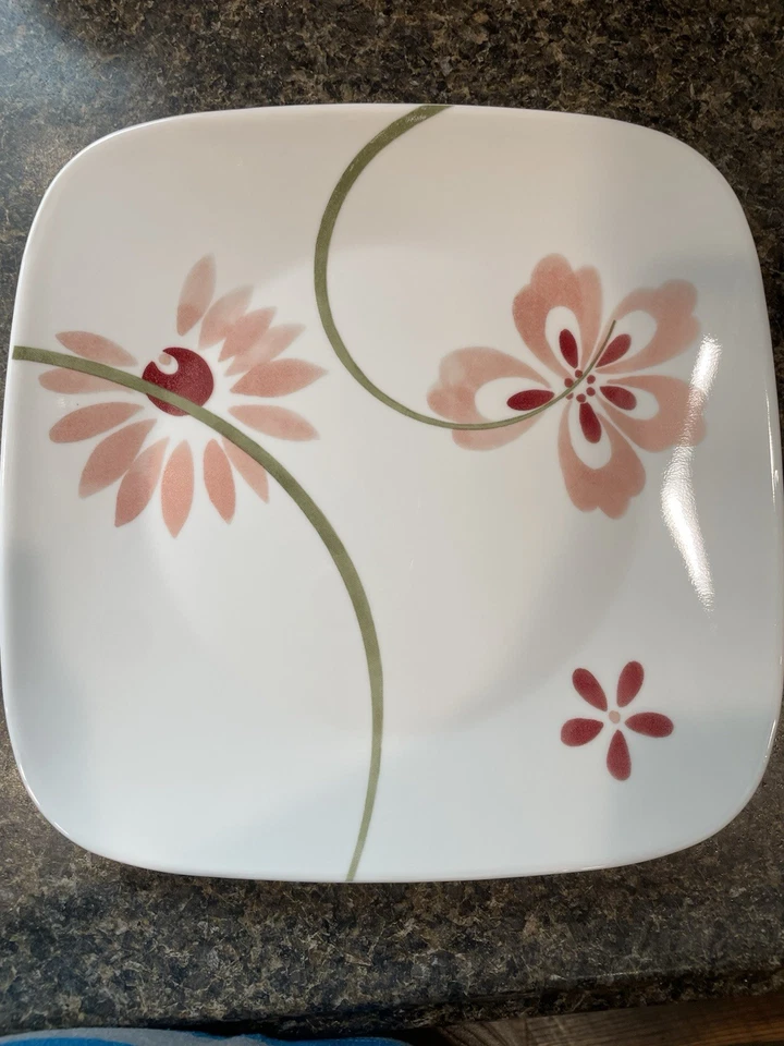 13 Corelle PRETTY 粉色盘子 8 晚餐 4 午餐碗方形白色粉色红色花卉 — 第 4/4 张图片