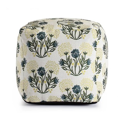 Anji Mountain Indoor/Outdoor Floor Cushion Pouf Ottoman Square Floral Yellow