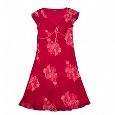 Ann Taylor pink floral dress with velvet bow detail. Size: 6P