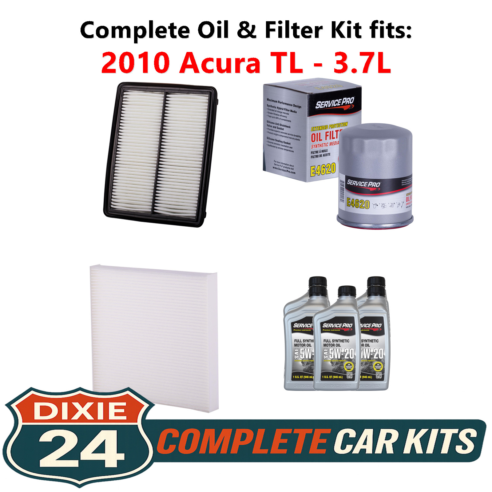 2010 Acura TL 3.7L Complete Air, Oil  Cabin Filter Kit 5W-20