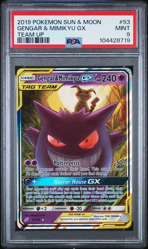 Pokemon Gengar & Mimikyu GX 53/181 Sm-Team Up Holo Psa 9 Super Clean