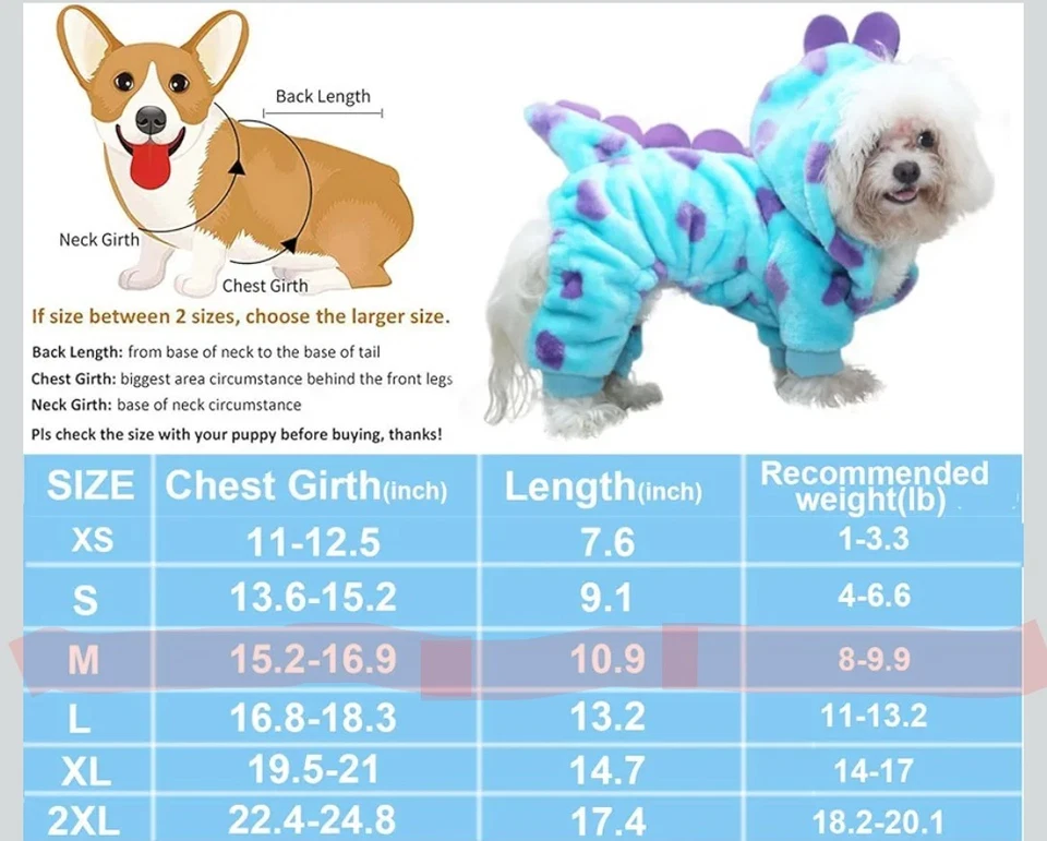 Disfraz de dinosaurio para perros y gatos pequeños, sudaderas con capucha abrigo para clima frío, pijama (M) Foto 2 de 4