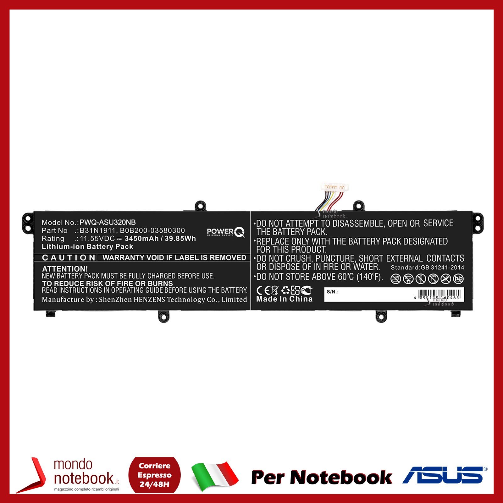 Batteria PowerQ per Asus A413FF 3450 mAh 11.55V P/N B0B200-03580300 Nero