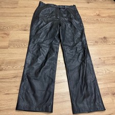 Vintage Genuine Leather Pants Womens 12 Black Straight Leg High Rise Supple EUC