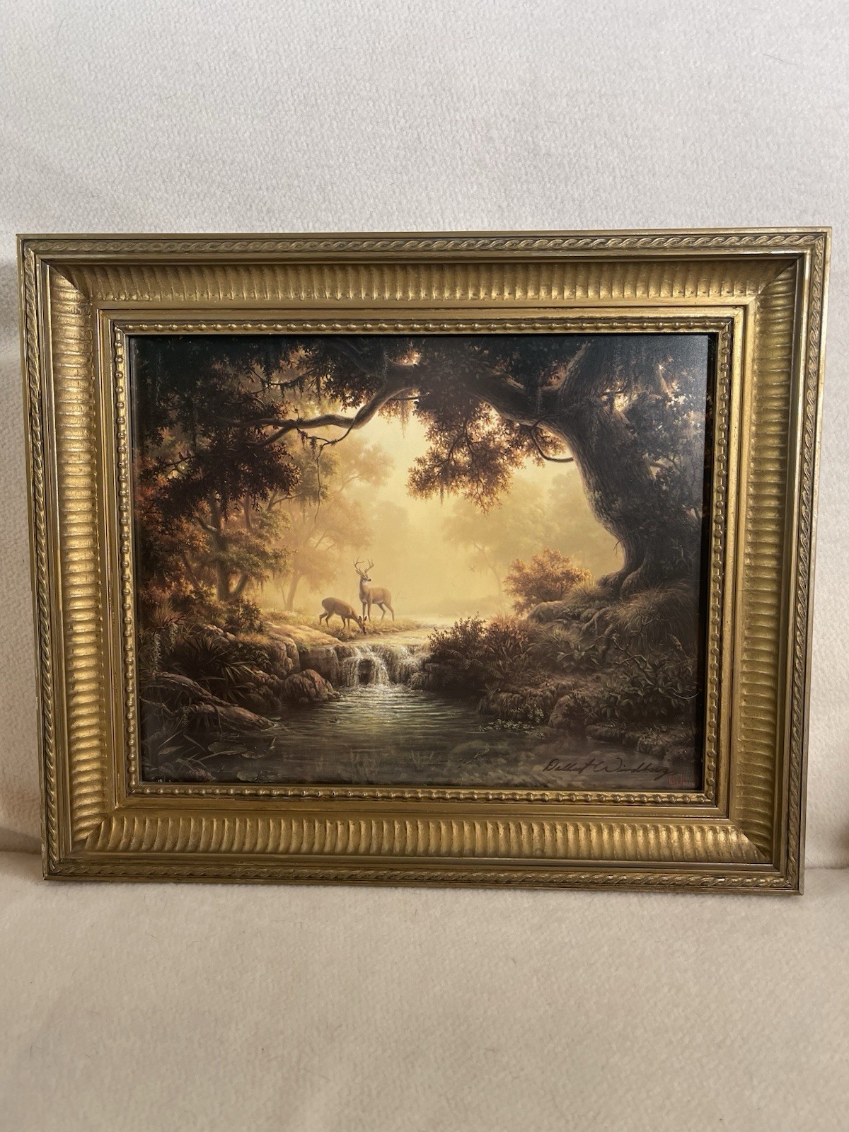 Vtg Dalhart Windberg Signed Print Woodland Reflections Ornate Gold Wood Frame