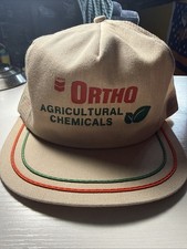 Vintage 80s Chevron Ortho Agricultural Chemicals Hat Baseball Cap K-Brand Beige