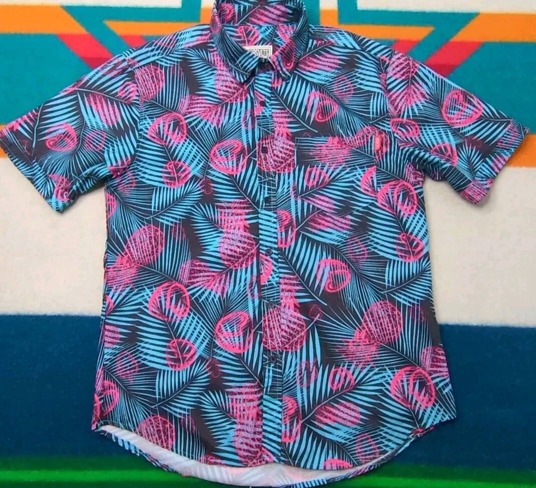 Rsvlts Miami Vice Pineapple Shirt Button Up Short Sleeve Hawaiian Coconut  Medium