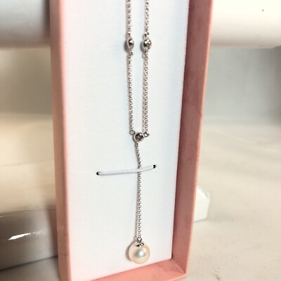 14K Weißgold Diamant Perlenkette 20'' edel neu mit Geschenkbox neu ohne Etikett