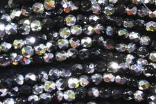 Czech Fire Polished 6mm round faceted glass beads - Jet Vitral