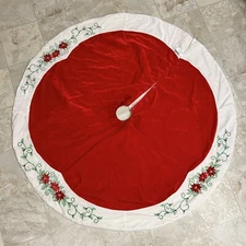 Santa’s Best Velvet Tree Skirt Poinsettia Christmas Holiday Velvet Embellish 47”