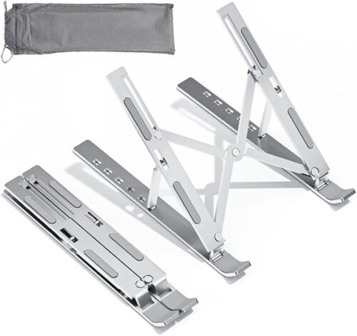 Laptop Stand - Adjustable & Foldable, Aluminum Laptop Stand - Silver, with bag