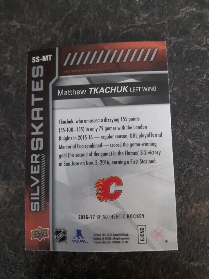 Sp Authentic 2016-17 Silver Skates Matthew Tkachuk Card# SS-MT - Image 2 of 2