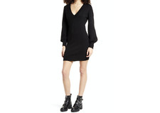 LULUS NEW $54 Cozy On Up Long Sleeve Sweater Mini Dress in Black 