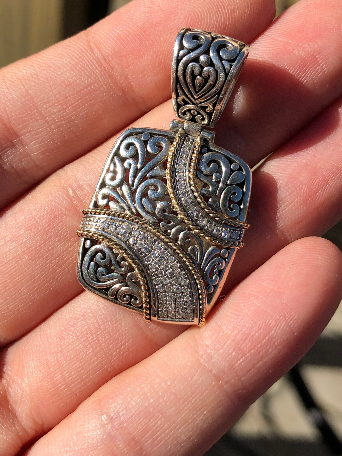 Effy Diamond Rectangular Pendant Sterling Silver … - image 4