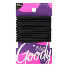 Ouchless Elastic Hair Ties - 15 Ct, Black, 4MM Rubber Bands for Hair, Pain-Free