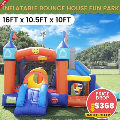 16ft PVC Inflatable Bounce House Castle Two Slides with Blower for Kids Toddlers
